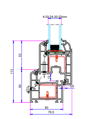 Wintech W632 profil keresztmetszete Wintech pinceablak – W632 profil keresztmetszete