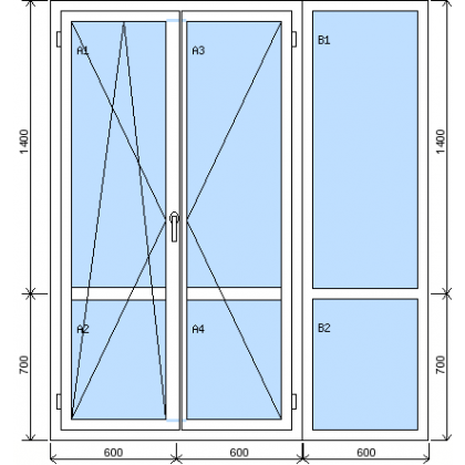 Sorolt szerkezet kétszárnyú erkélyajtóval és fix ablakkal