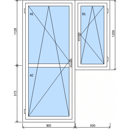 Sorolt szerkezet erkélyajtóval és egyszárnyú ablakkal
