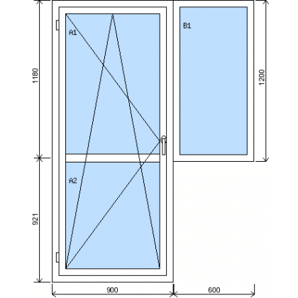 Sorolt szerkezet erkélyajtóval és fix ablakkal