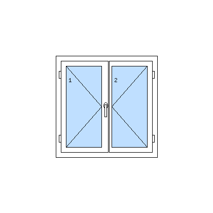 Kétszárnyú műanyag ablak tokosztó nélkül - A bal és a jobb szárny nyíló, a bal szárny kilinccsel