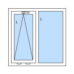 Kétszárnyú műanyag ablak - A bal szárny bukó, a jobb szárny fix