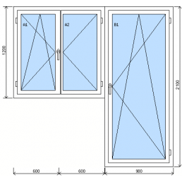 Sorolt szerkezet kétszárnyú ablakkal és erkélyajtóval