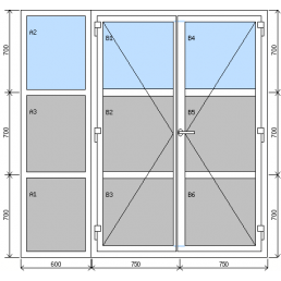 Sorolt szerkezet kétszárnyú bejárati ajtóval és fix ablakkal
