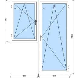 Sorolt szerkezet egyszárnyú ablakkal és erkélyajtóval