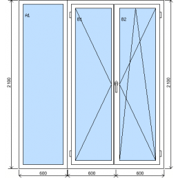 Sorolt szerkezet kétszárnyú erkélyajtóval és fix ablakkal